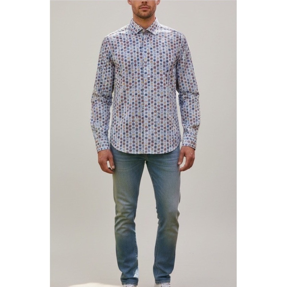 Visconti Black Mens Long Sleeve Button Down MultiColor Floral Daisy‎ Size Medium